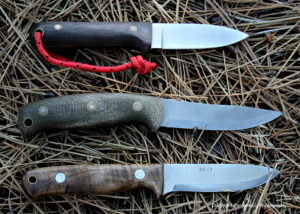 The L.T. Wright Next Gen, top, Battle Horse Knives Feather Stick and C.T. Fischer bushcraft make excellent small game knives.
