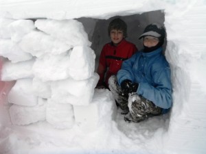 boy scouts in snow cave emergency shelter