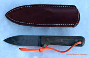This Bark River leather sheat was wet formed to make a more authentic-looking sheath.