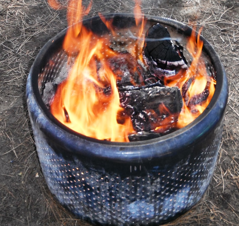 This steel dryer basket makes a great, safe place to build and contain a fire. (Pantenburg photo)