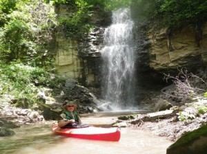 Bob Patterson at waterfall on Blue Earth River, Minnesota.