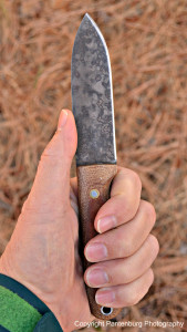 The patina helps protect the carbon steel blade.