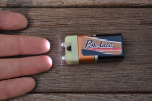 The Pak-Lite has two LEDs and is powered by one nine-volt battery.