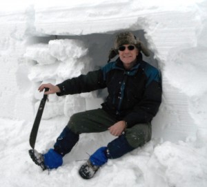 Taking a break from making a snow cave. I had to try out Wilkinson's techniques!